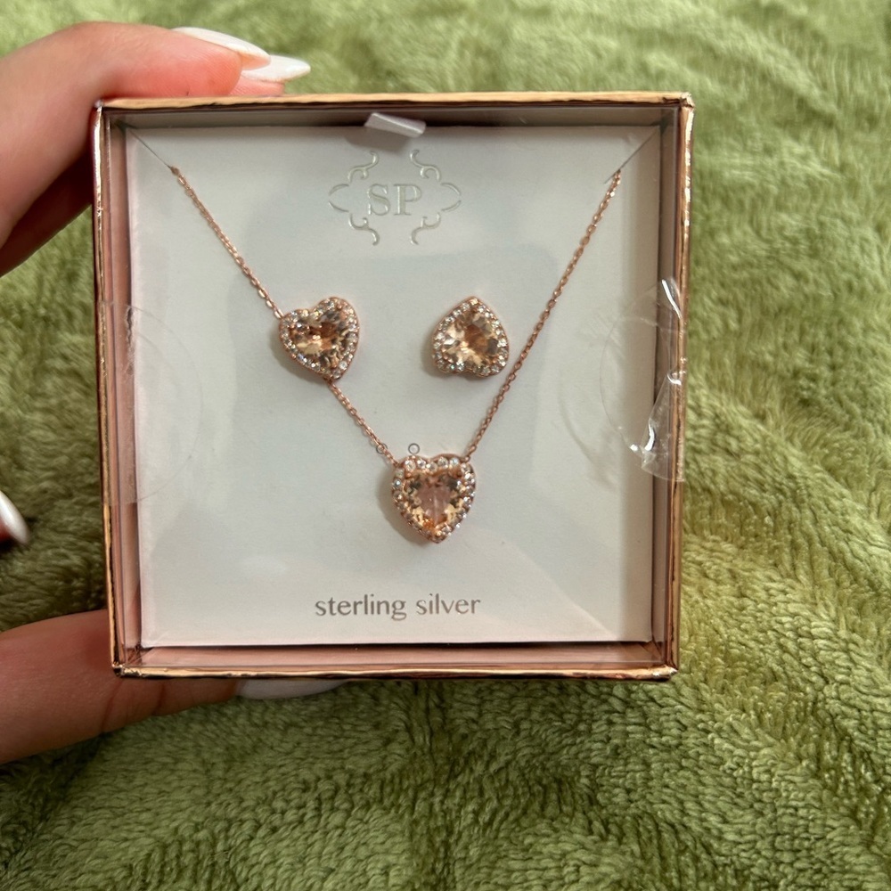 Sterling Silver Heart Jewelry Set - Rose Gold